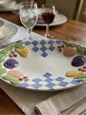 Vintage Treasure Craft California Fruit & Blue Lattice Oval Serving Platter